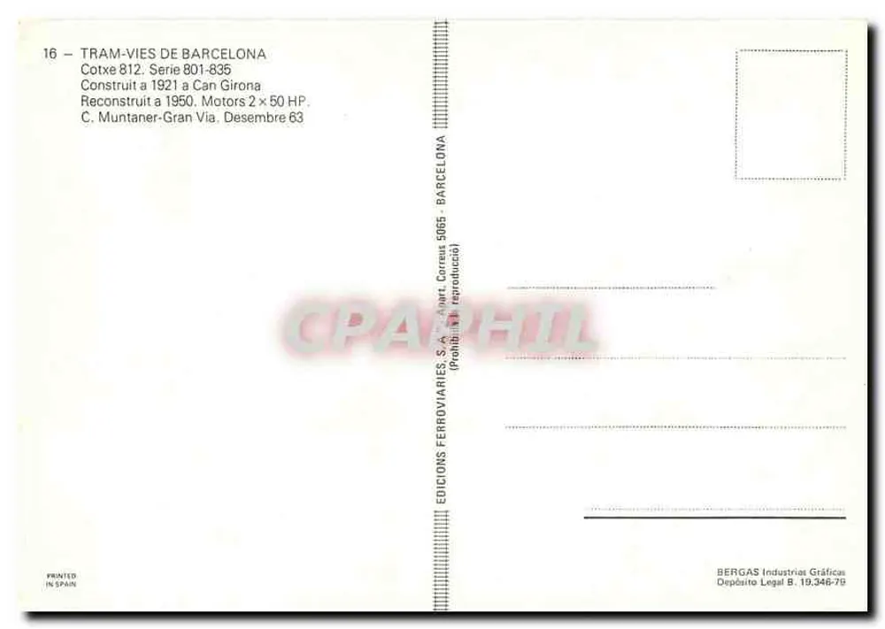 Tramway n°812 à Barcelone — Série 801-835 — Éditeur: Edicions Ferroviaries S.A. - Verso