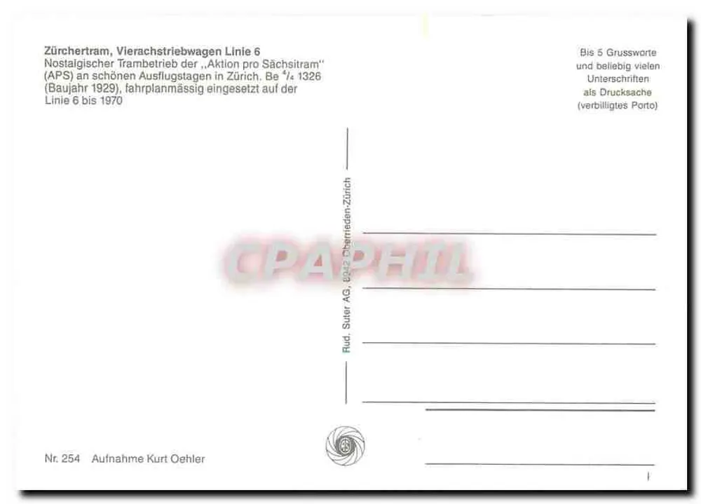 Tramway de Zurich — Ligne 6 — Rud. Suter AG, Zurich - Verso