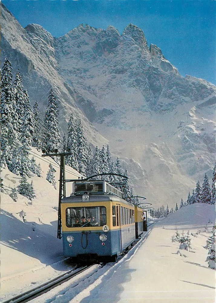 Ansicht des Zugspitzes — Höchster Gipfel Deutschlands — mit der Zugspitzbahn — Verleger Huber, Nr. 8118 - Vorderseite