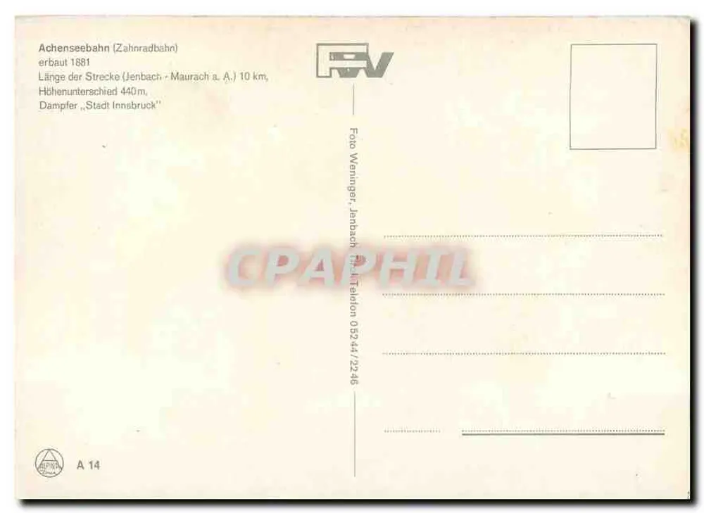 Achensee — Train à crémaillère et bateau à vapeur — Achenseebahn (Zahnradbahn) éditeur RV - Verso