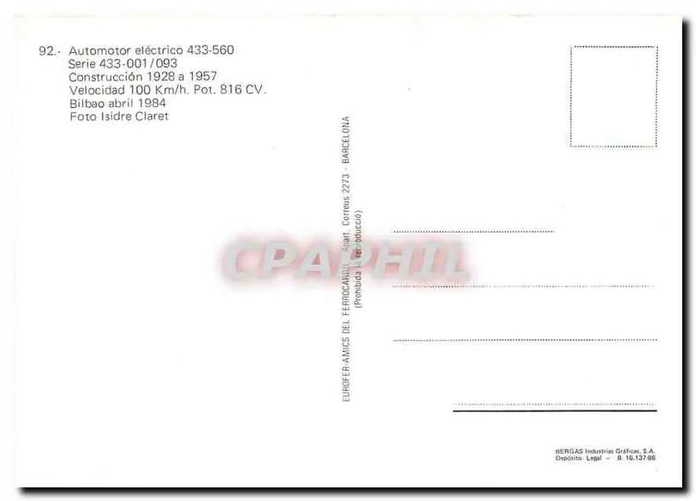 विद्युत ऑटोमोटर 433-560 — श्रृंखला 433-001/093 — EUROFER AMICS DEL FERROCARRIL - पीछे