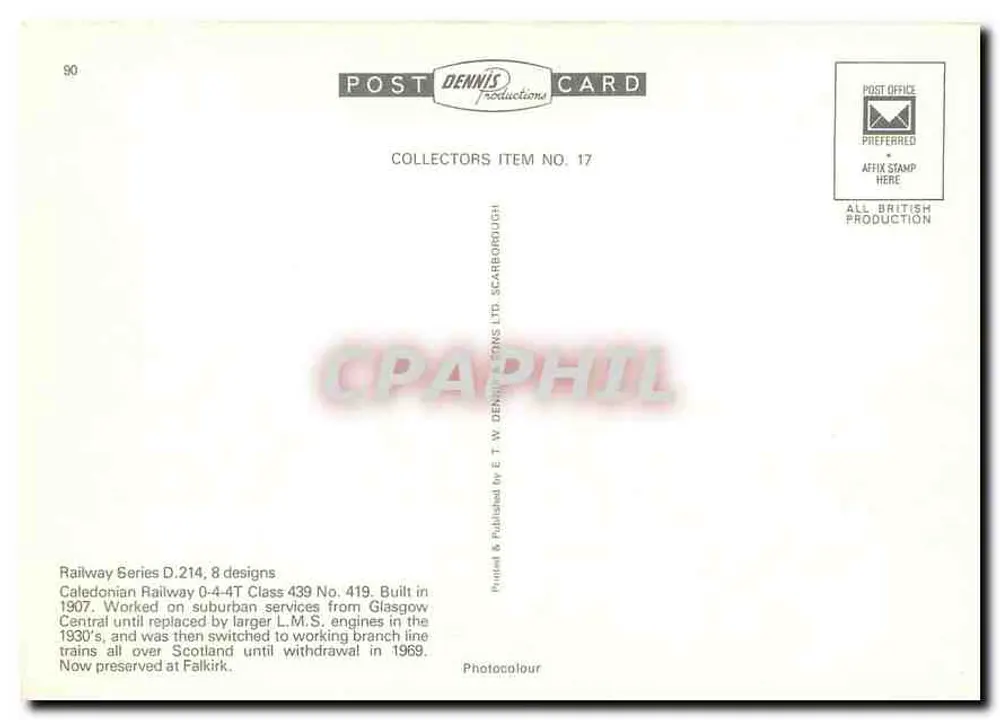 Locomotywa Caledonian Railway 0-4-4T nr 419 — Caledonian Railway — Dennis Productions - Rewers