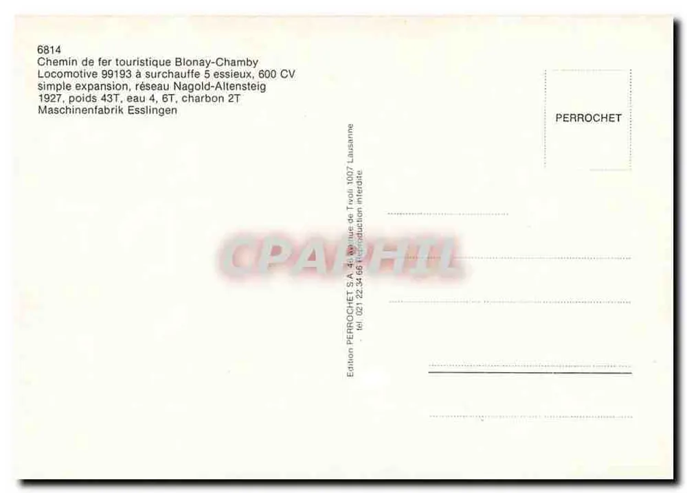 Touristische Bahn Blonay-Chamby — Lokomotive 99193 — Edition PERROCHET - Rückseite