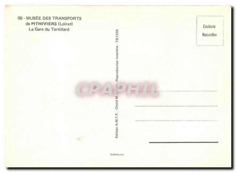 Pithiviers — Museum der Verkehrsmittel — Edition A.M.T.P. - Cliché M. Gugler - Rückseite