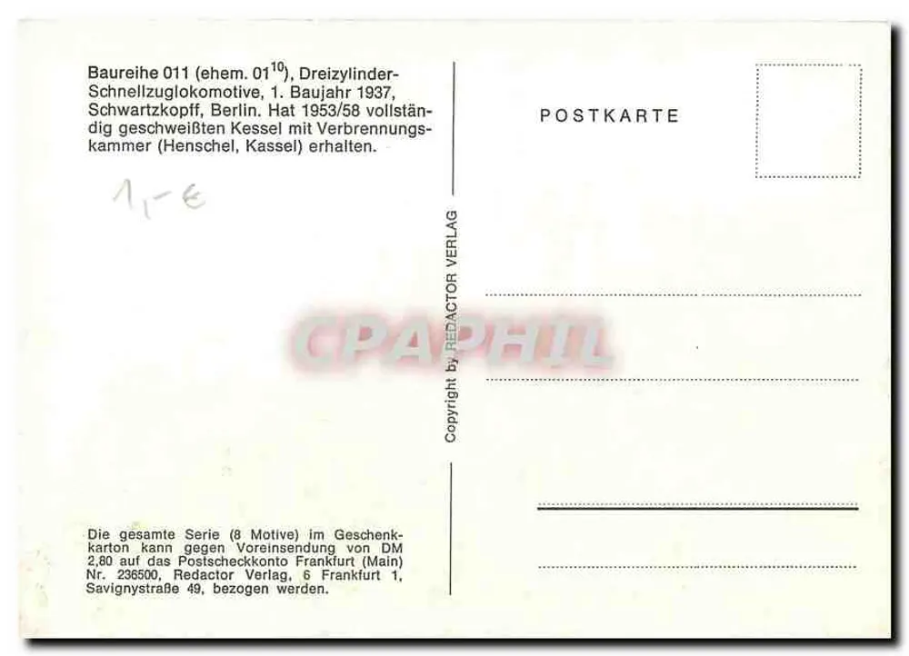 Dampflokomotive 011 065-0 — Drei-Zylinder-Schnellzuglokomotive — Redactor Verlag, Nr. 236500 - Rückseite
