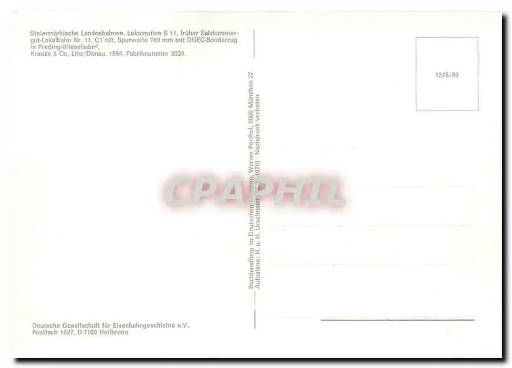 Lokomotive S 11 — Steiermärkische Landesbahnen, Prading-Wieseledorf — Krauss & Co, München - Verso