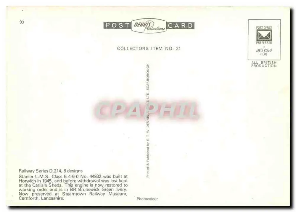 Dampflokomotive 44932 — Stanier L.M.S. Klasse 5 4-6-0 — T.W. Dennis Productions - Rückseite