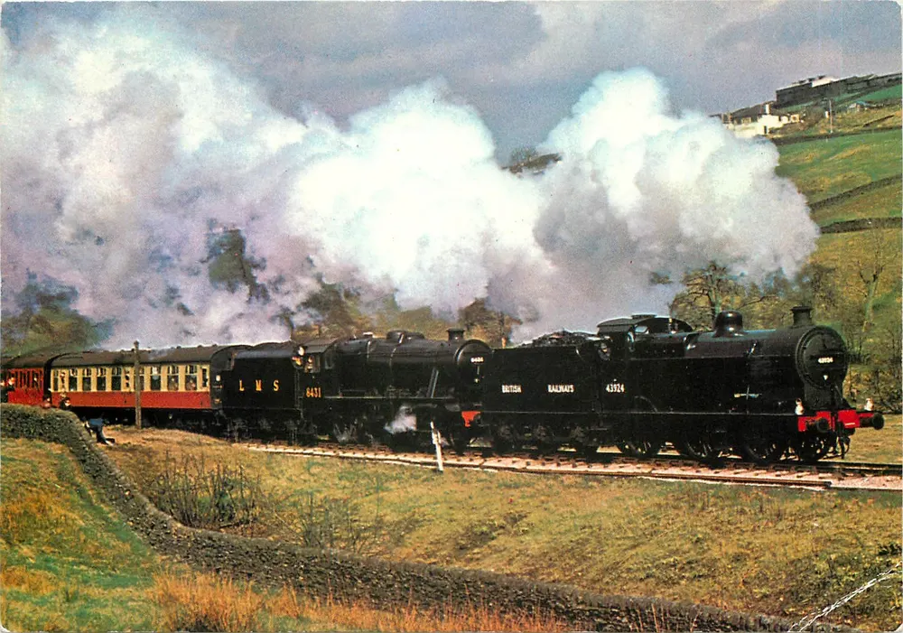 Train à vapeur — LMS 6431 et British Railways 43924 — Dennis Productions - Recto