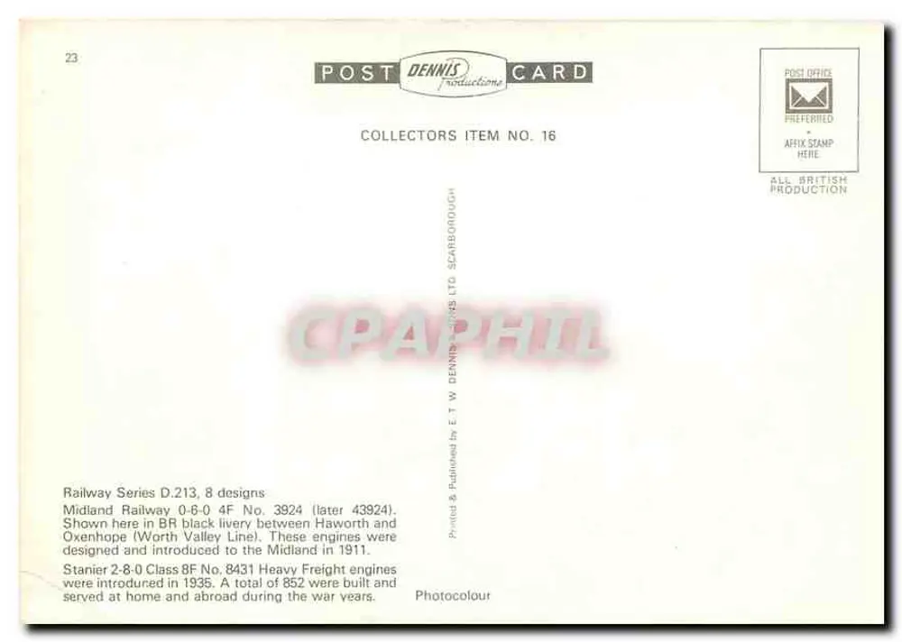 Train à vapeur — LMS 6431 et British Railways 43924 — Dennis Productions - Verso