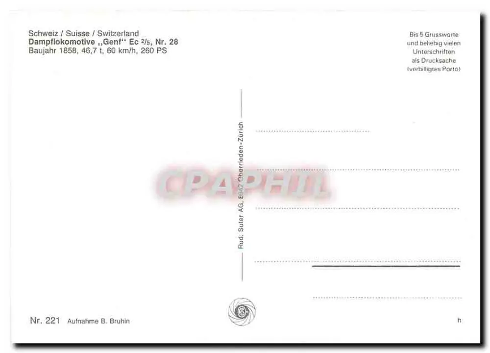 Trem a vapor Genf — Suíça — Rud. Suter AG, Zurique - Verso