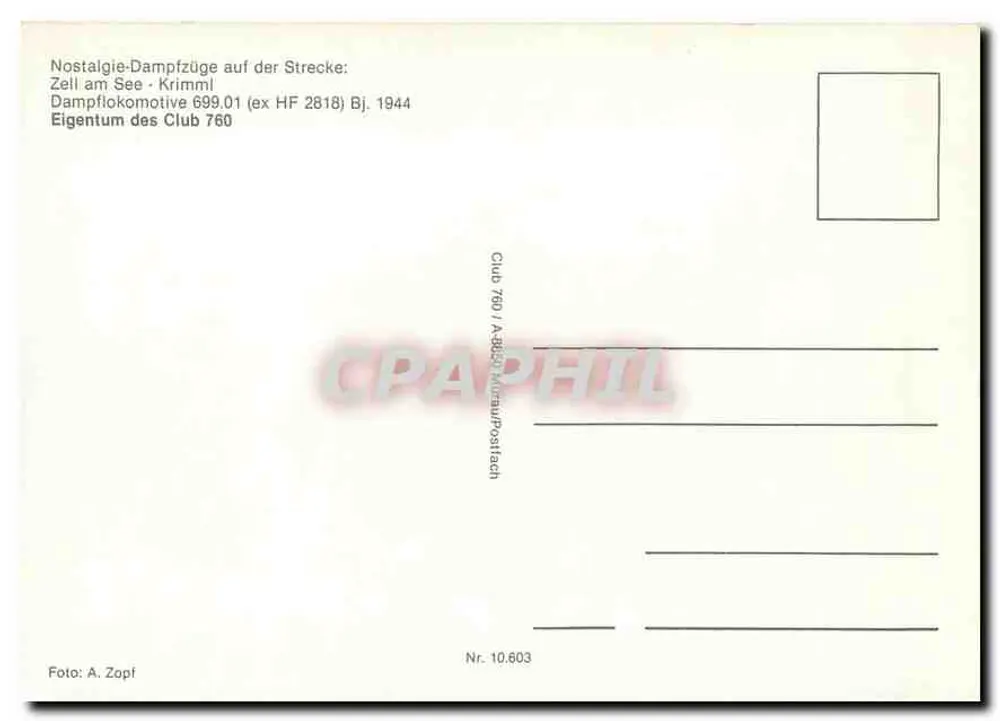 Dampfzug 699.01 — Zell am See - Krimml — Club 760 - Rückseite