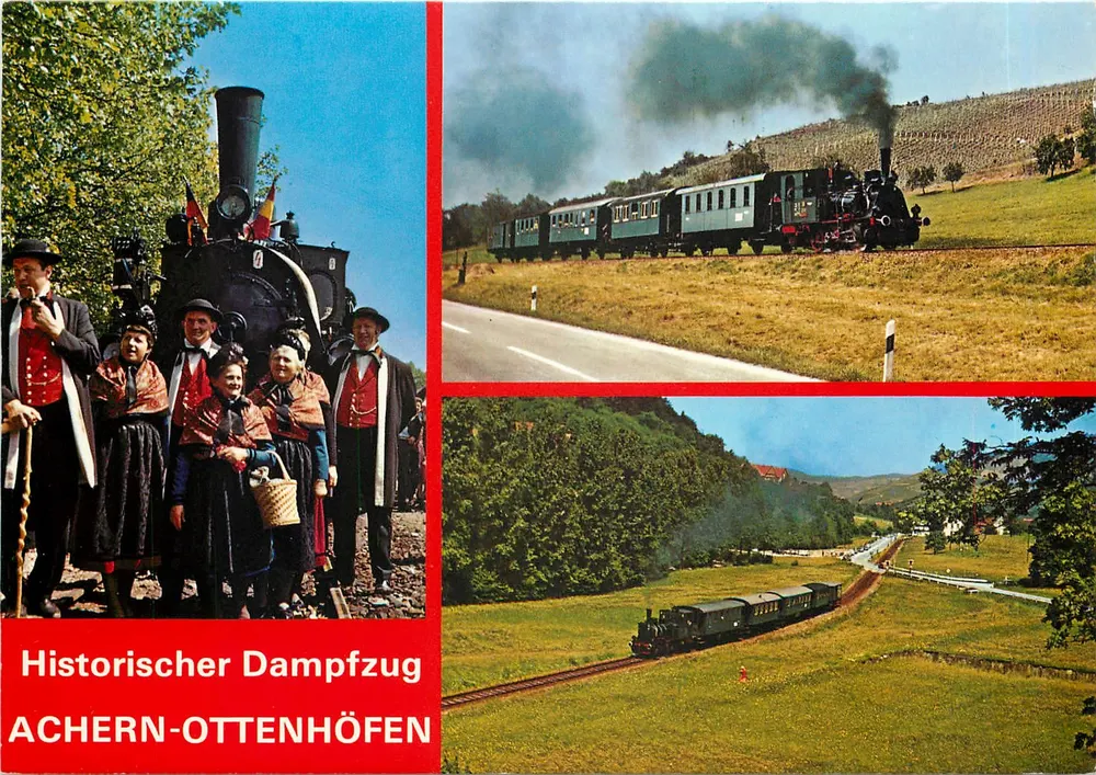 Historischer Dampfzug — Achern-Ottenhöfen — REIJu Color Karte CP 1025 - Recto