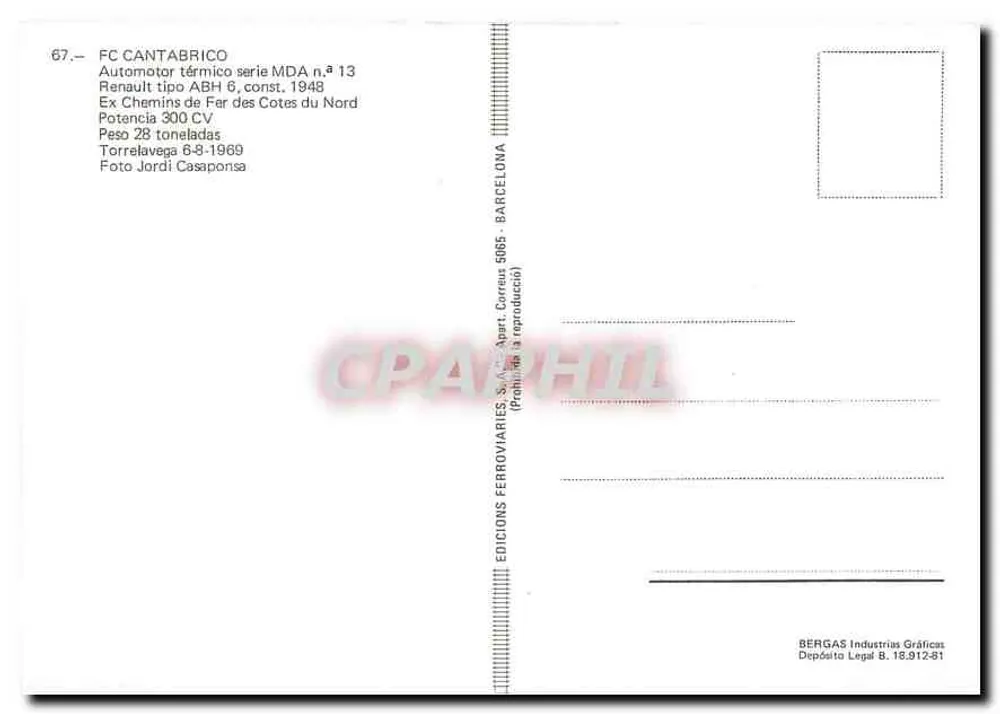 FC CANTABRICO — Thermomotor Serie MDA n°13 — Edicions Ferroviàries, Barcelona - Rückseite