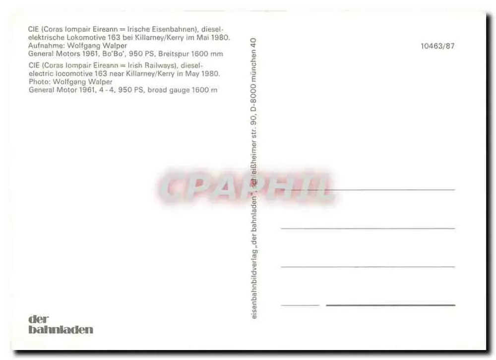 Lokomotive 163 — CIE (Coras Iompair Eireann) — der bahnladen 10463/87 - Verso