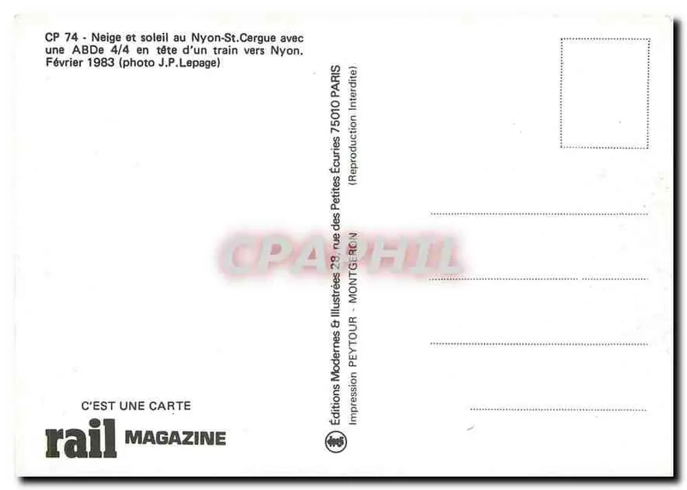 Nyon-St-Cergue — Neige et soleil avec une ABDe 4/4 — Éditions Modernes & Illustrées - Verso