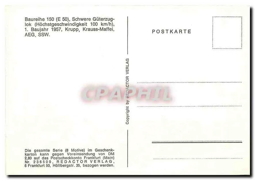 Locomotive 150 106-3 — series 150 (E 50), heavy freight locomotive — Redactor Verlag, no. 236500 - Back