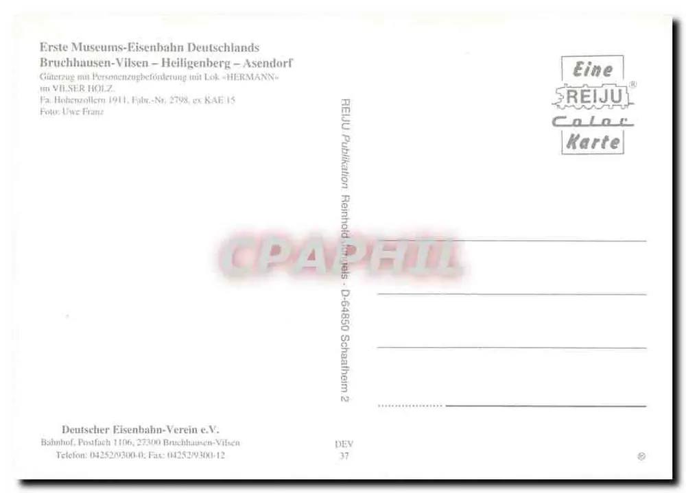 Train à vapeur HERMANN — Bruchhausen-Vilsen — Éditeur REIJU - Verso