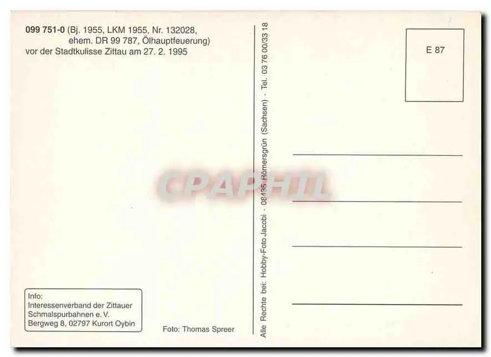 लोकोमोटिव 099 751-0 — पुराना डीआर 99 787, तेल ईंधन वाला — इंटरेसेनवर्ब डेर जिटाऊअर स्मालस्पुरबहनेन ई.वी. - पीछे