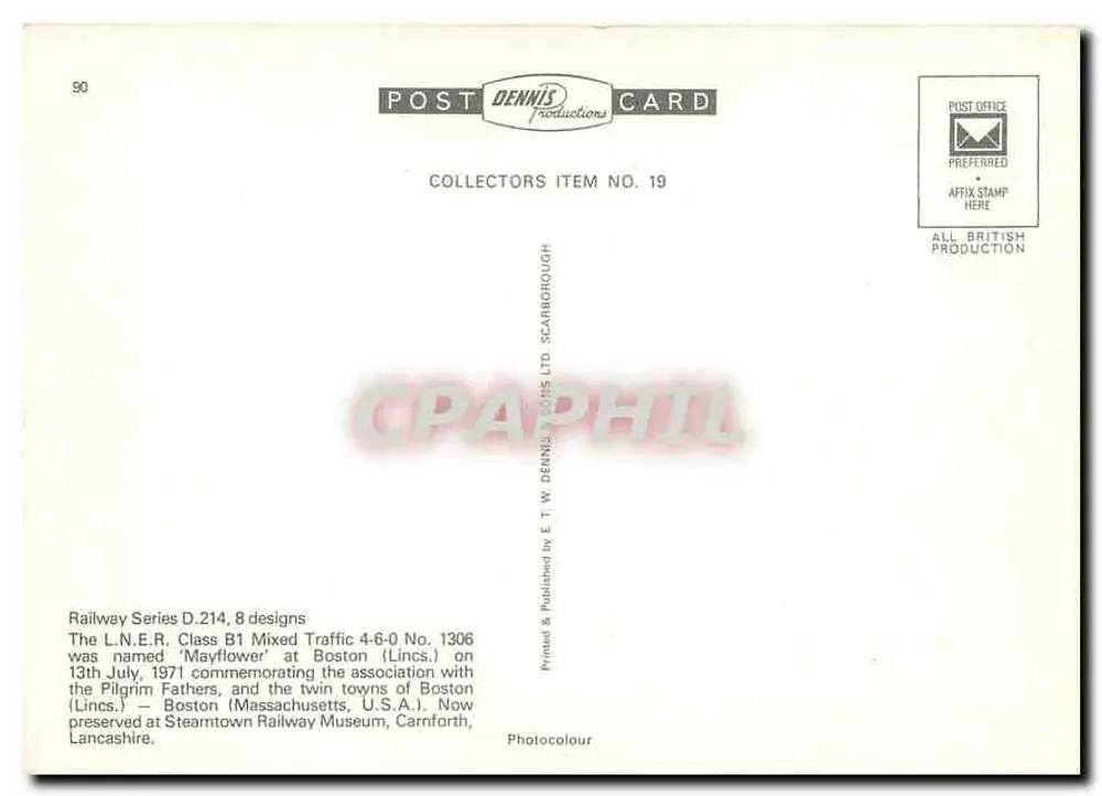 LNER Mayflower — locomotive 1306 — T.W. DENNIS Productions - Verso