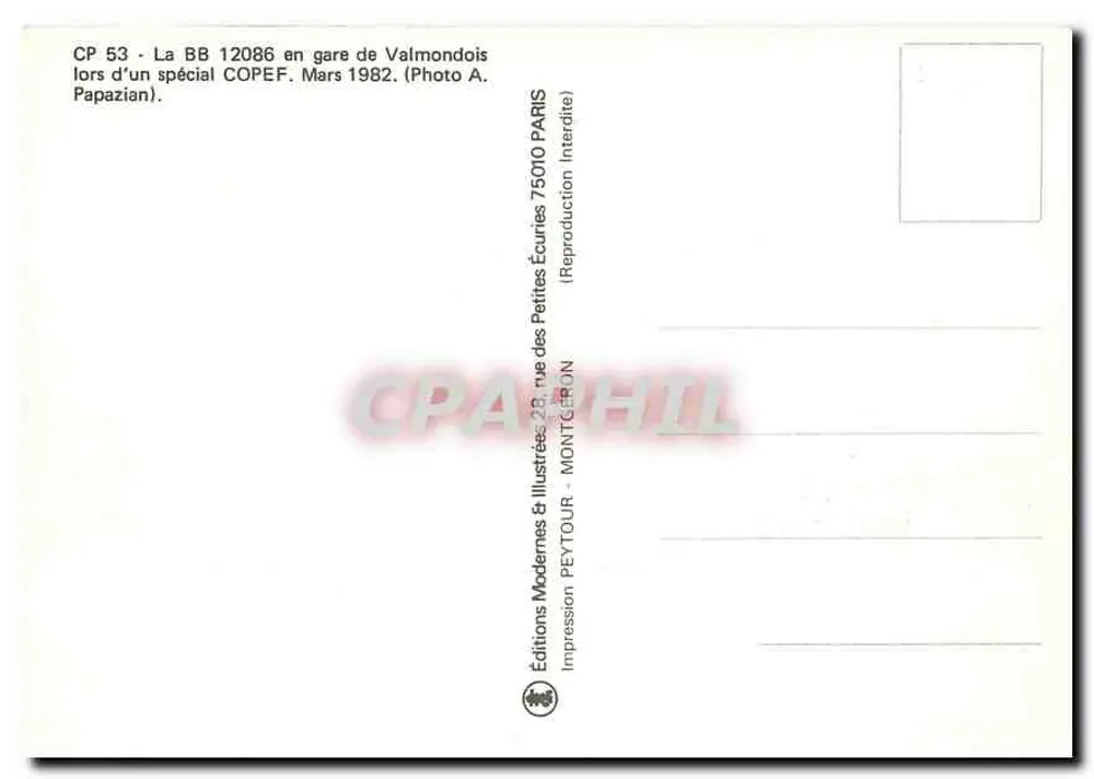 BB 12086 — locomotive électrique S.N.C.F. — Éditions Modernes & Illustrées - Verso