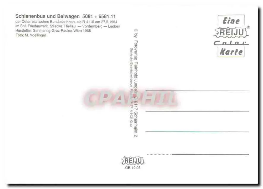 Train et wagon 5081 + 6581.11 — Österreichische Bundesbahnen — REIJU Color Karte - Verso