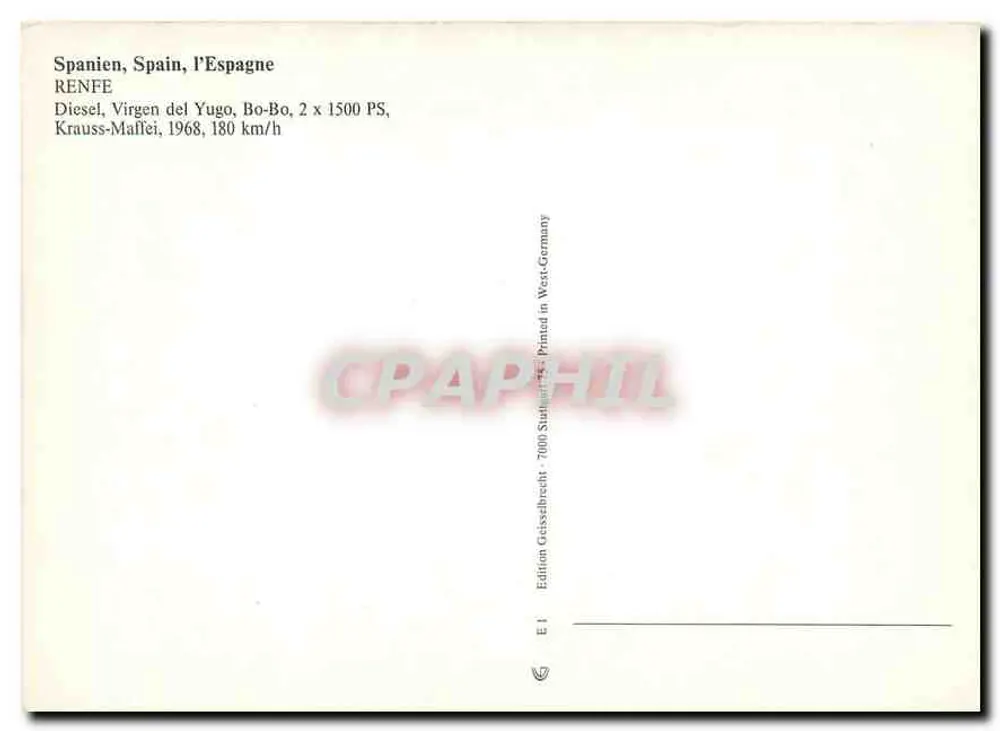 Train Virgen del Yugo — RENFE, 1968 — Édition Gasssebrecht - Verso
