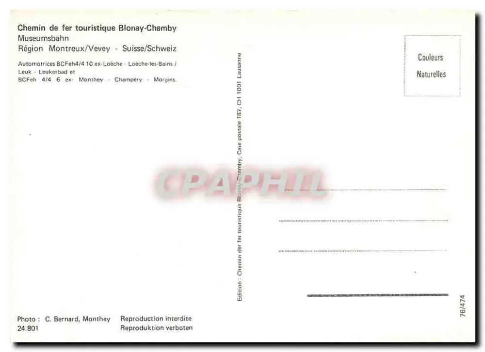 Chemin de fer touristique Blonay-Chamby — Automotrices BCFeH 4/4 ex-Loëche - Leukerbad et BCFeH 4/4 6 ex-Monthey - Champéry - Morgins — Édition : Chemin de fer touristique Blonay-Chamby - Verso