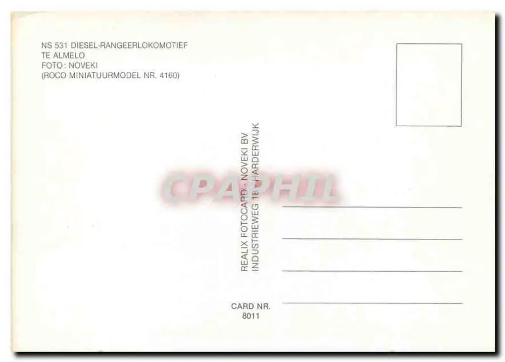 NS 531 Locomotiva diesel — modello ridotto Roco — editore Realix Fotocard - Verso