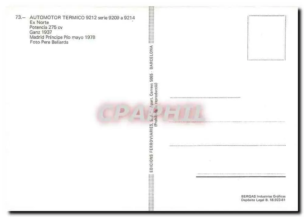 Automotor thermique série 9209 à 9214 — Ex Norte — Éditeur: Ediciones Ferroviarias S.A. - Verso
