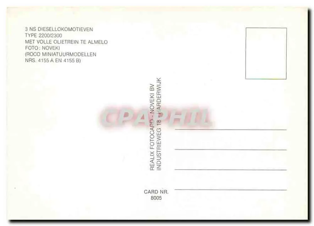 3 locomotives diesel NS — type 2200/2300 — Almelo — Realix Fotocards - Verso