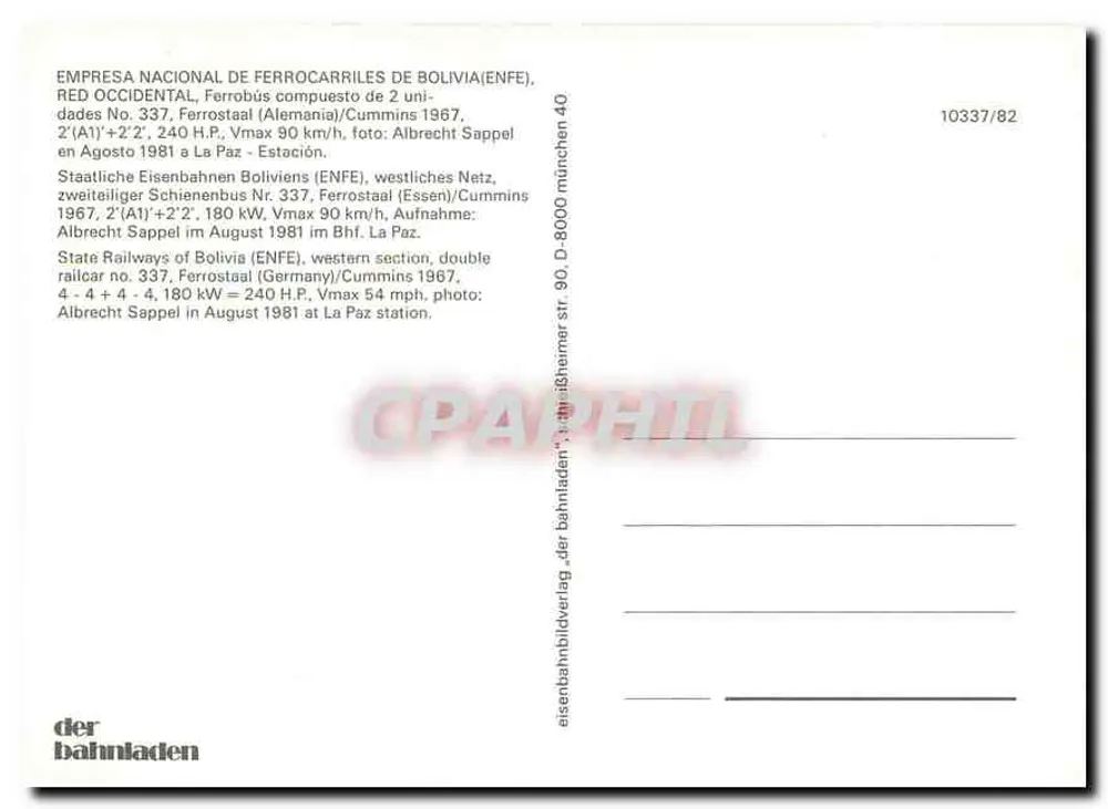 ट्रेन M.337 — एम्प्रेसा नैशनल डी फेरोकैरिल्स डी बोलिविया — ला पाज़ - पीछे