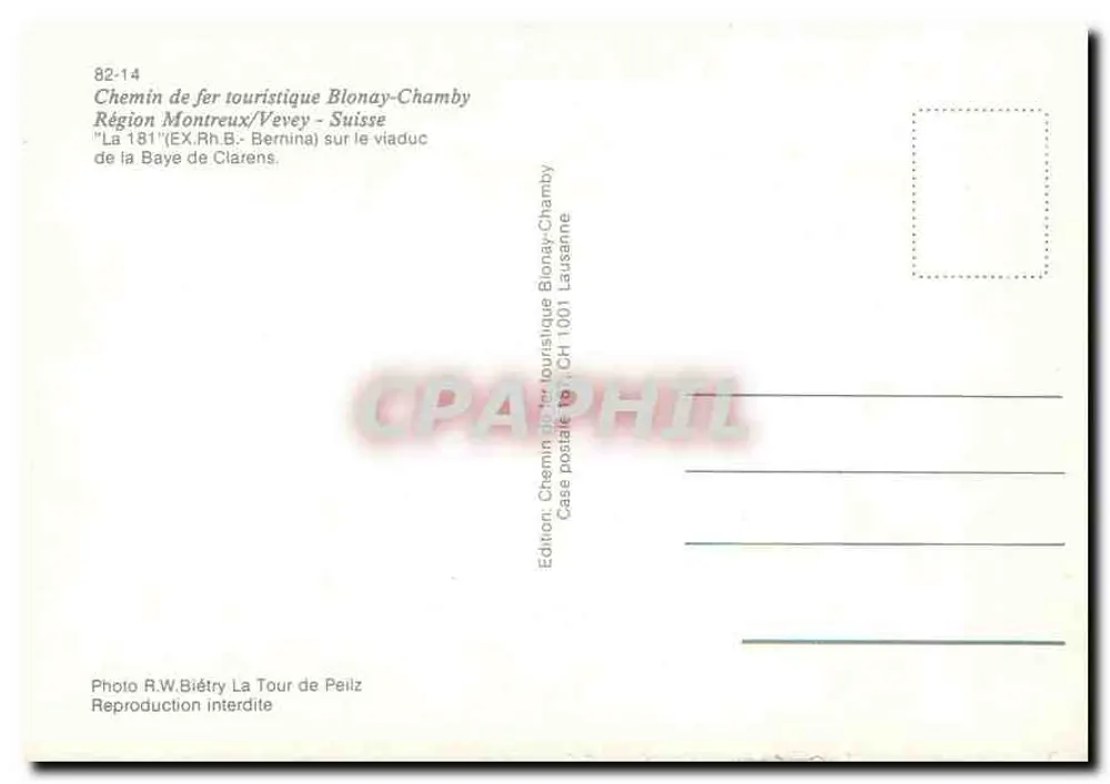 Touristenbahn Blonay-Chamby — Region Montreux/Vevey — auf dem Viadukt der Bucht von Clarens — Ausgabe Tourist Railway Blonay-Chamby - Rückseite
