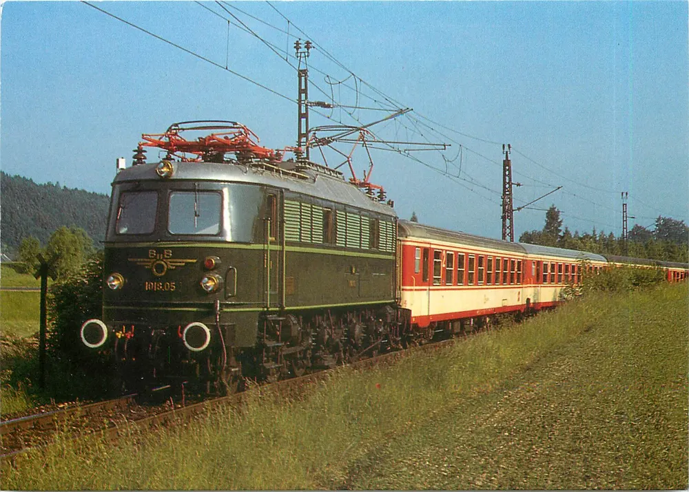 Locomotiva elétrica Schnellzug 1018.05 — Österreichische Bundesbahnen — editor REIJU Color Karte - Frente