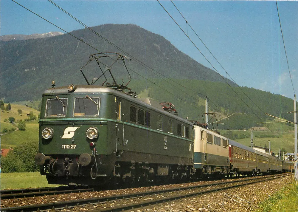 Electro-snowplow locomotive 1110.27 + 111 007 — Alpen Express — REIJU Color Karte - Front