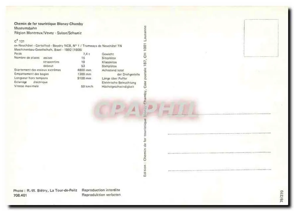 Tourist Train Blonay-Chamby — C⁶ 121 — Edition R.-W. Biétry, La Tour-de-Peilz - Back