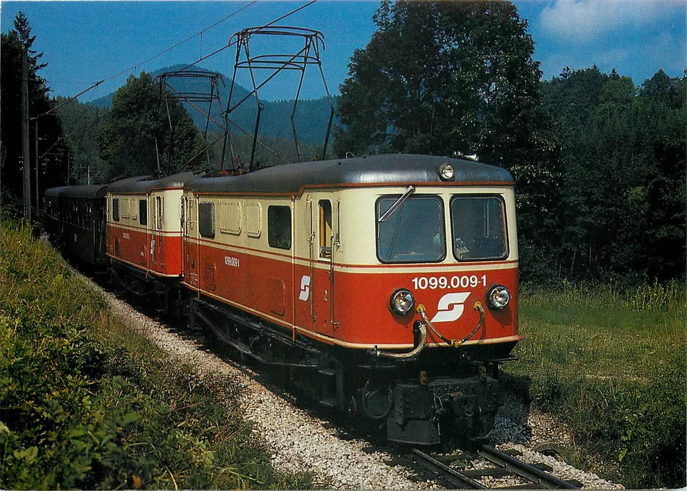 Electric Locomotive ÖBB 1099.009-1 — St. Pölten – Mariazell, September 1987 — der bahnladen, n° 10500/88 - Front