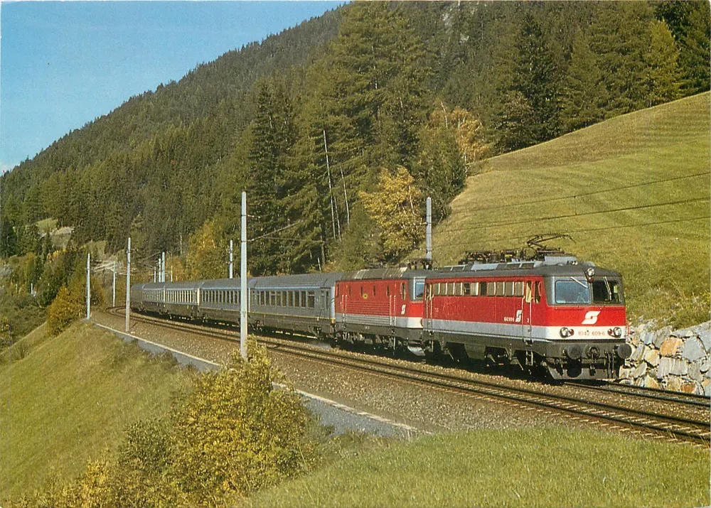Train électrique ÖBB 1042 609-6 + 1044 226-7 — Brenner — Bozen — Éditeur REIJU - Recto