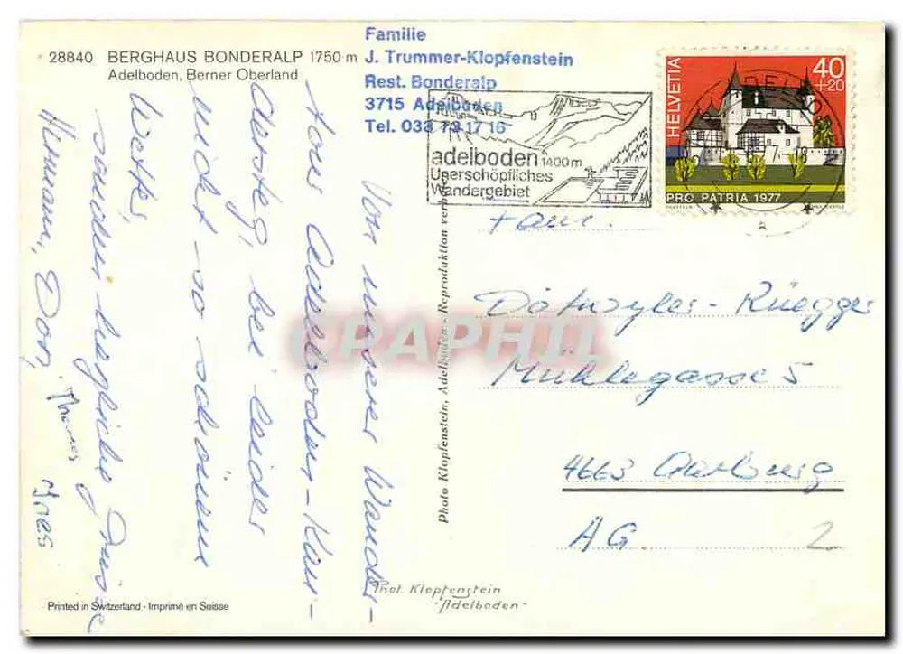 Berghaus Bonderalp — 1750 m — Foto Klopfenstein, Adelboden - Verso