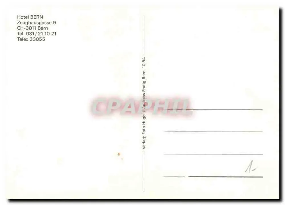 Hotel Bern — Bern, Szwajcaria — wydawca Hugo Frutig Bern, nr 10.84 - Rewers