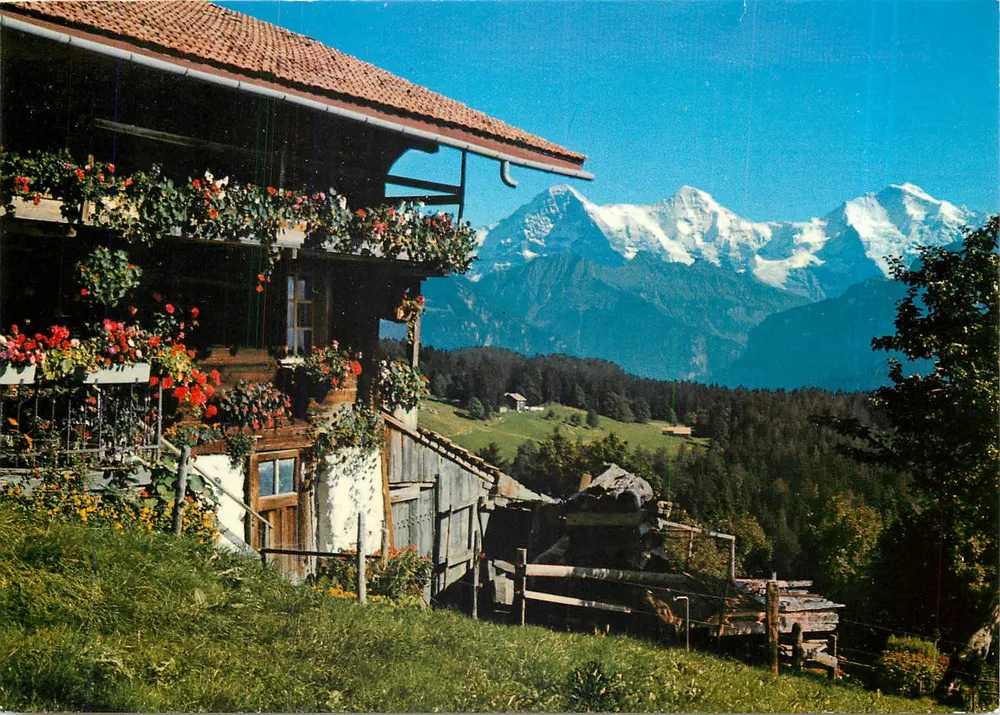 Beatenberg — widok na Aiguilles du Midi — wydawca Gyger, n° 386 A - Awers