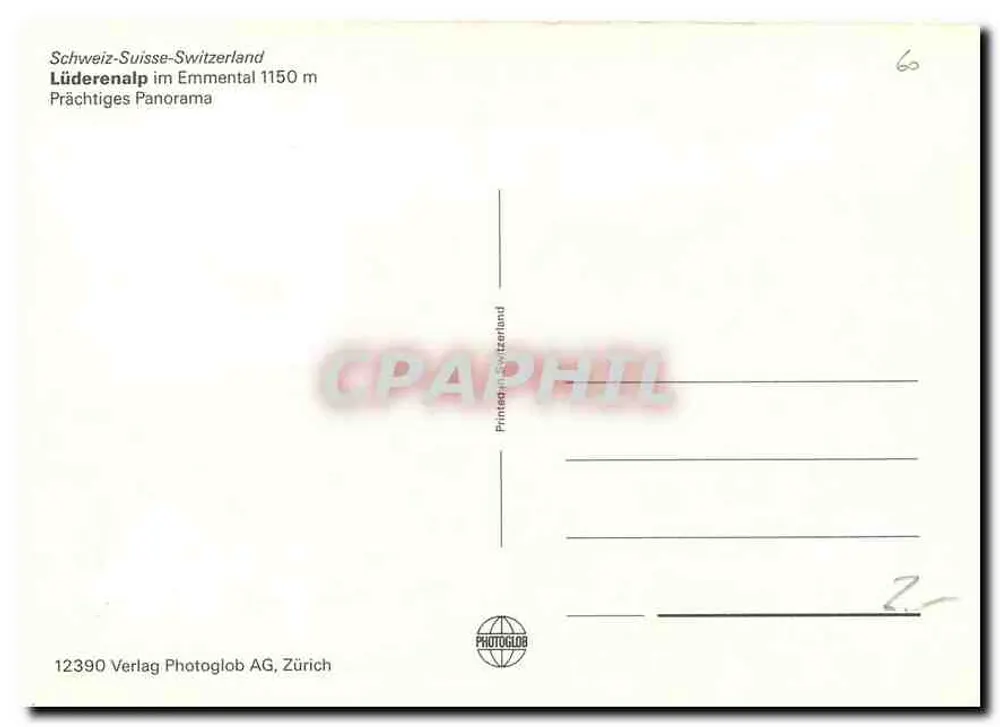Lüderenalp im Emmental — Panorama — Verlag Photoglob AG, Zürich - Rückseite