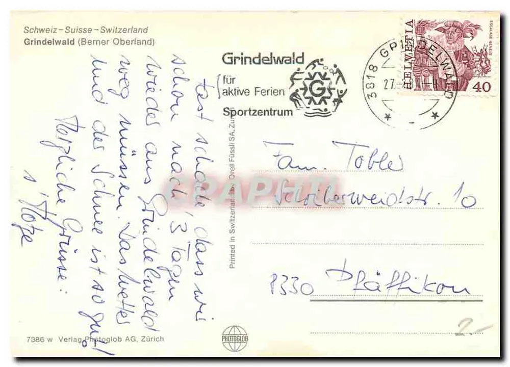 ग्रिंडेलवाल्ड — शीतकालीन पहाड़ों की दृश्य — वर्लैग फोटोग्लोब एजी ज़्यूरिख - पीछे