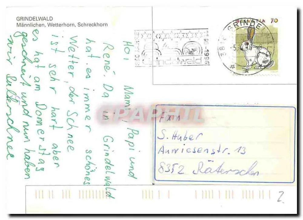 Grindelwald — vista dei vertici del Wetterhorn e del Schreckhorn — editore non visibile - Verso