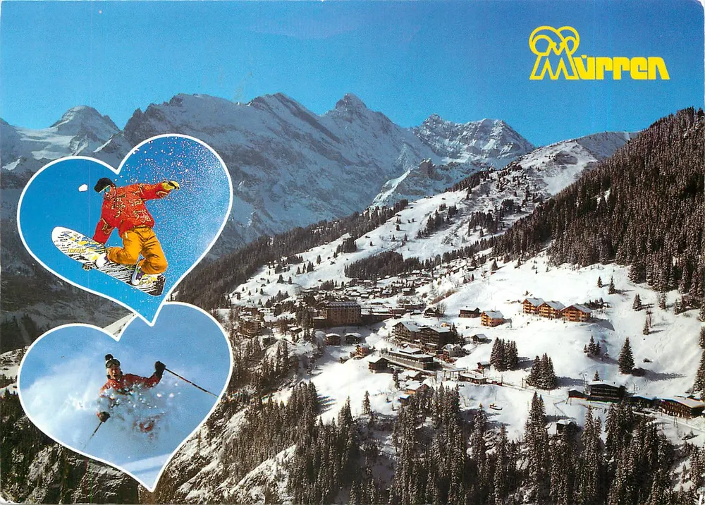 Mürren — vista aerea innevata — editore H. U. Suter, n° 5907 - Recto
