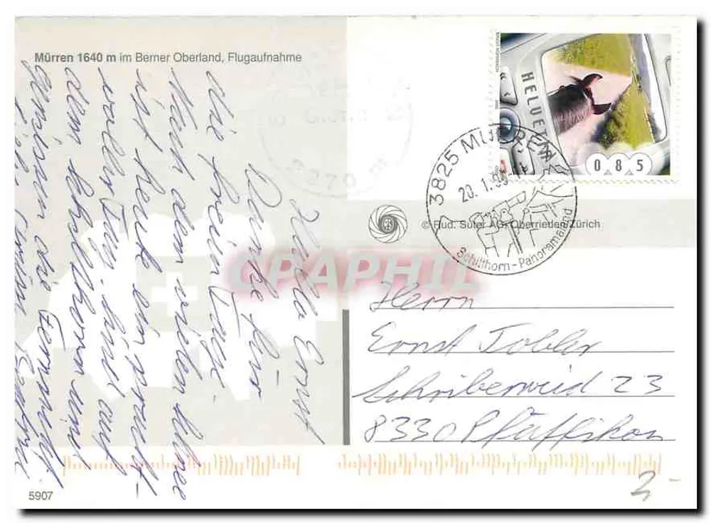 Mürren — vista aerea innevata — editore H. U. Suter, n° 5907 - Verso