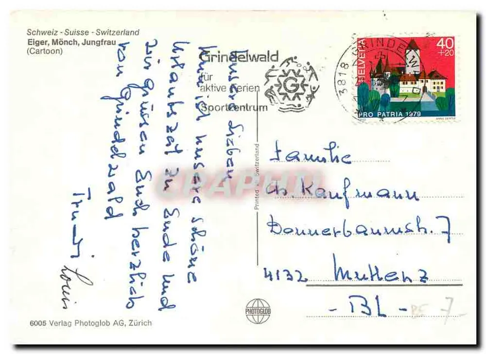 ईगर, मॉन्च, जंगफ्रूआ — कार्टून (कार्टून) — वर्लैग फोटोग्लोब एजी, ज़्यूरिख - पीछे