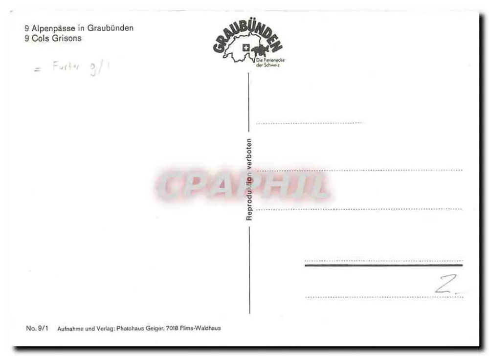 9 przejść w Graubünden — 9 przełęczy grizonских — Photohaus Geiger, 7018 Films-Waldhaus - Rewers