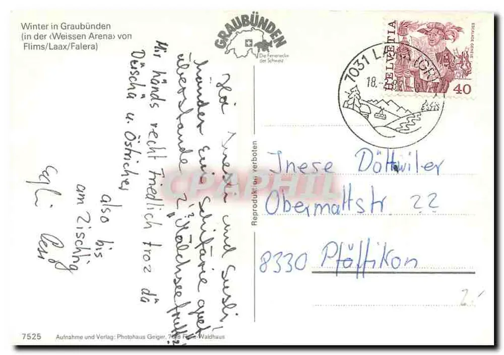 ग्राउबुंडेन में सर्दियाँ — (इन वाइसन एरीना) फ्लिम्स/लाक्स/फालेरा — फोटोपहौस ग्रीगर, 1978 - पीछे