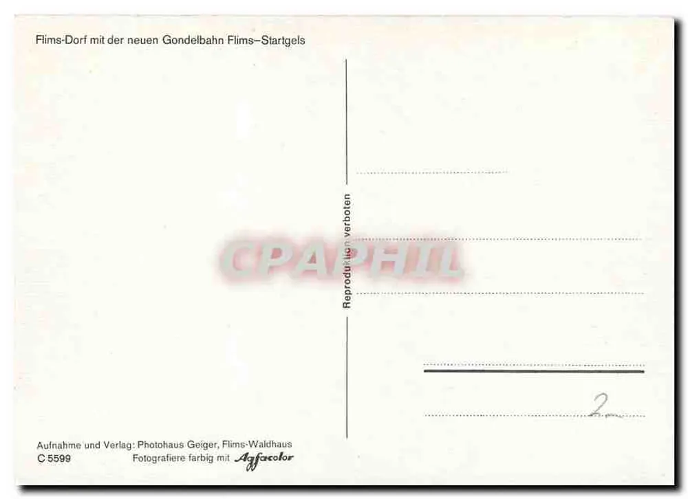 Flims-Dorf — avec la nouvelle gondole de Flims-Startgels — Photohaus Geiger, Flims-Waldhaus, C 5599 - Verso