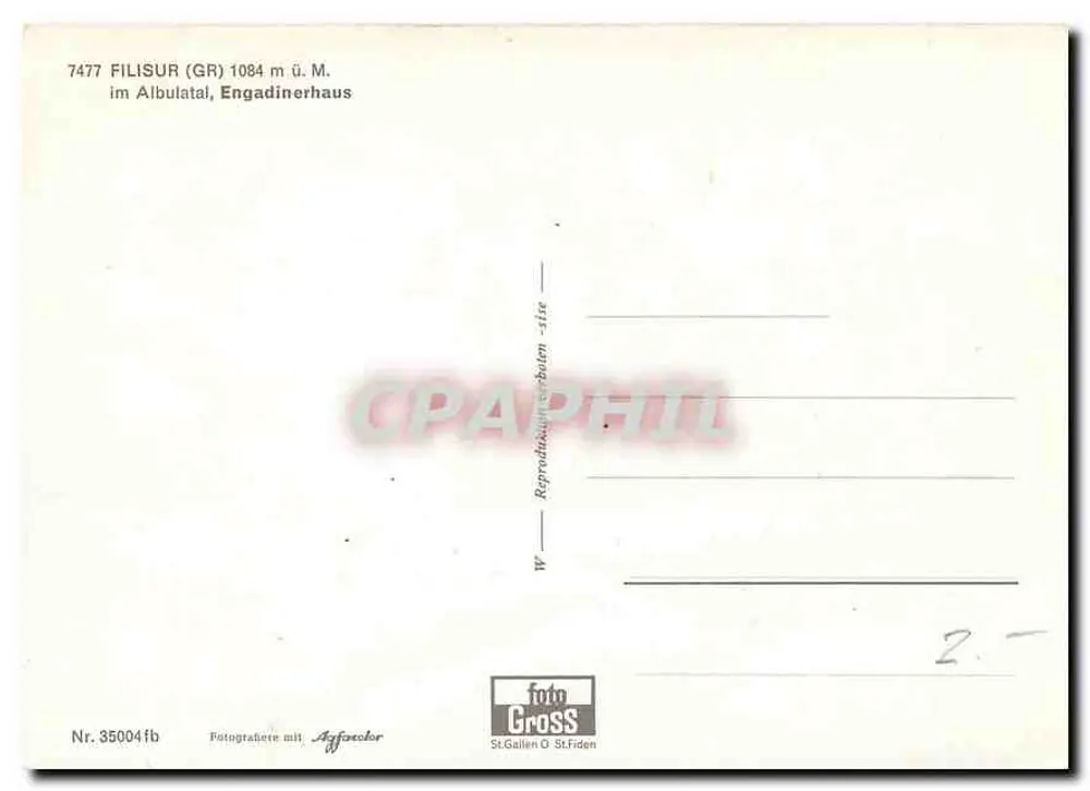 Filisur (GR) — casa dell'Engadina a 1084 m di altitudine — editore fido Gross, n° 350041b - Verso